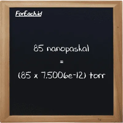 Cara konversi nanopaskal ke torr (nPa ke torr): 85 nanopaskal (nPa) setara dengan 85 dikalikan dengan 7.5006e-12 torr (torr)