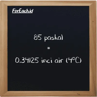 85 paskal setara dengan 0.34125 inci air (4<sup>o</sup>C) (85 Pa setara dengan 0.34125 inH2O)
