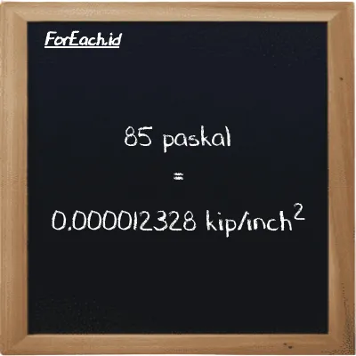 85 paskal setara dengan 0.000012328 kip/inch<sup>2</sup> (85 Pa setara dengan 0.000012328 ksi)