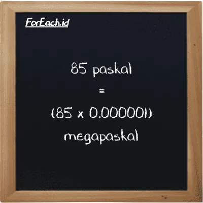 Cara konversi paskal ke megapaskal (Pa ke MPa): 85 paskal (Pa) setara dengan 85 dikalikan dengan 0.000001 megapaskal (MPa)