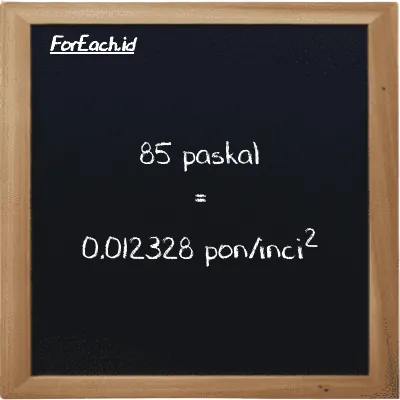 85 paskal setara dengan 0.012328 pon/inci<sup>2</sup> (85 Pa setara dengan 0.012328 psi)