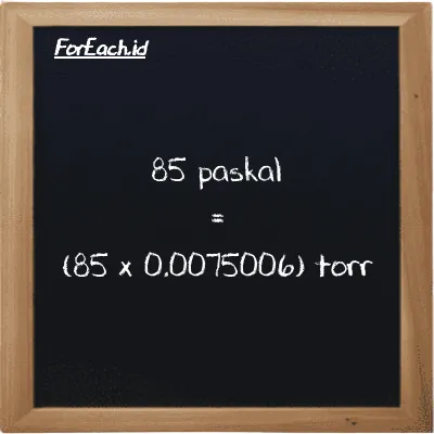 Cara konversi paskal ke torr (Pa ke torr): 85 paskal (Pa) setara dengan 85 dikalikan dengan 0.0075006 torr (torr)