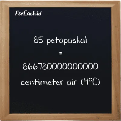 85 petapaskal setara dengan 866780000000000 centimeter air (4<sup>o</sup>C) (85 PPa setara dengan 866780000000000 cmH2O)