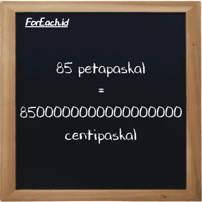 85 petapaskal setara dengan 8500000000000000000 centipaskal (85 PPa setara dengan 8500000000000000000 cPa)