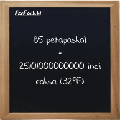 85 petapaskal setara dengan 25101000000000 inci raksa (32<sup>o</sup>F) (85 PPa setara dengan 25101000000000 inHg)