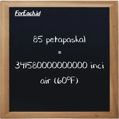 85 petapaskal setara dengan 341580000000000 inci air (60<sup>o</sup>F) (85 PPa setara dengan 341580000000000 inH20)