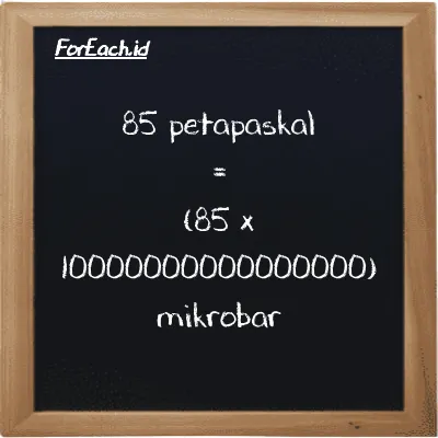 Cara konversi petapaskal ke mikrobar (PPa ke µbar): 85 petapaskal (PPa) setara dengan 85 dikalikan dengan 10000000000000000 mikrobar (µbar)