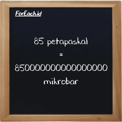 85 petapaskal setara dengan 850000000000000000 mikrobar (85 PPa setara dengan 850000000000000000 µbar)