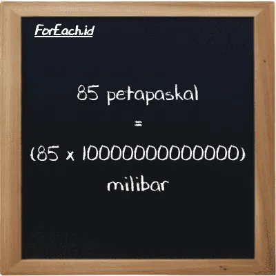 Cara konversi petapaskal ke milibar (PPa ke mbar): 85 petapaskal (PPa) setara dengan 85 dikalikan dengan 10000000000000 milibar (mbar)