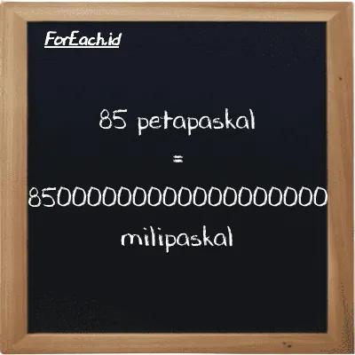 85 petapaskal setara dengan 85000000000000000000 milipaskal (85 PPa setara dengan 85000000000000000000 mPa)