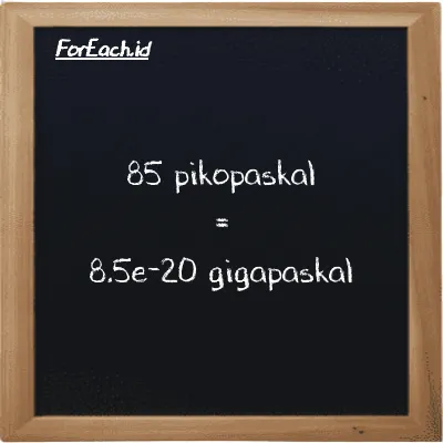 85 pikopaskal setara dengan 8.5e-20 gigapaskal (85 pPa setara dengan 8.5e-20 GPa)