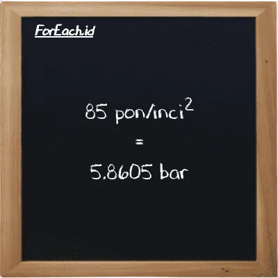 85 pon/inci<sup>2</sup> setara dengan 5.8605 bar (85 psi setara dengan 5.8605 bar)
