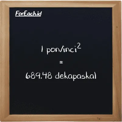 1 pon/inci<sup>2</sup> setara dengan 689.48 dekapaskal (1 psi setara dengan 689.48 daPa)