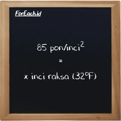 Contoh konversi pon/inci<sup>2</sup> ke inci raksa (32<sup>o</sup>F) (psi ke inHg)