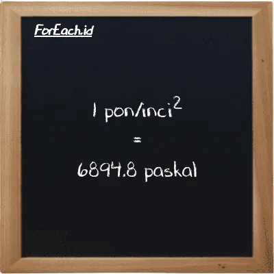 1 pon/inci<sup>2</sup> setara dengan 6894.8 paskal (1 psi setara dengan 6894.8 Pa)