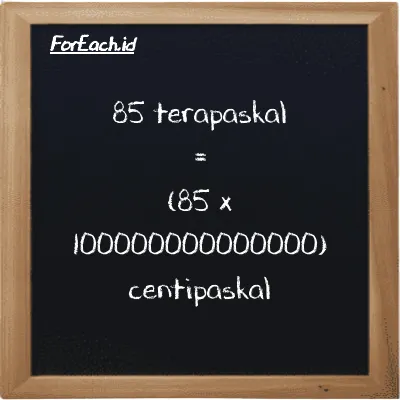 Cara konversi terapaskal ke centipaskal (TPa ke cPa): 85 terapaskal (TPa) setara dengan 85 dikalikan dengan 100000000000000 centipaskal (cPa)