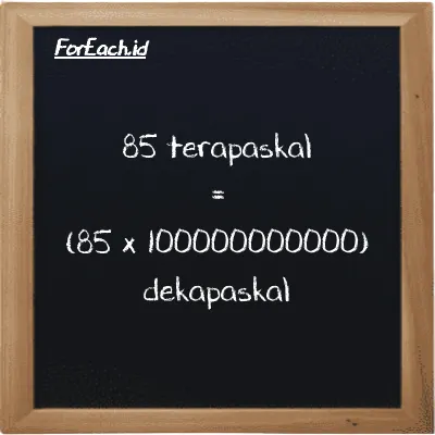 Cara konversi terapaskal ke dekapaskal (TPa ke daPa): 85 terapaskal (TPa) setara dengan 85 dikalikan dengan 100000000000 dekapaskal (daPa)