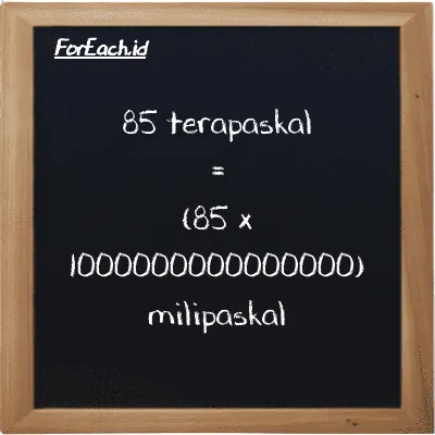 85 terapaskal setara dengan 85000000000000000 milipaskal (85 TPa setara dengan 85000000000000000 mPa)