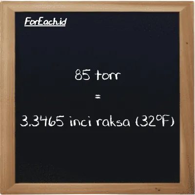 85 torr setara dengan 3.3465 inci raksa (32<sup>o</sup>F) (85 torr setara dengan 3.3465 inHg)