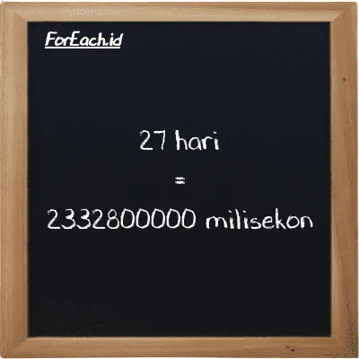 27 hari setara dengan 2332800000 milisekon (27 d setara dengan 2332800000 ms)