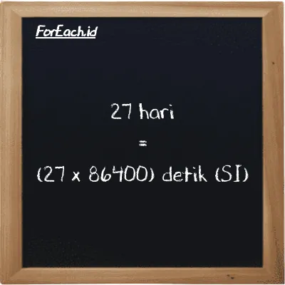 Cara konversi hari ke detik (d ke s): 27 hari (d) setara dengan 27 dikalikan dengan 86400 detik (s)