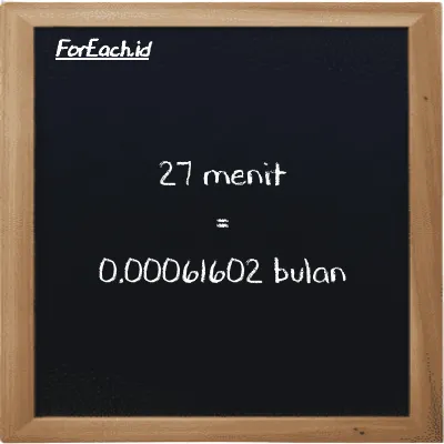 27 menit setara dengan 0.00061602 bulan (27 min setara dengan 0.00061602 mo)