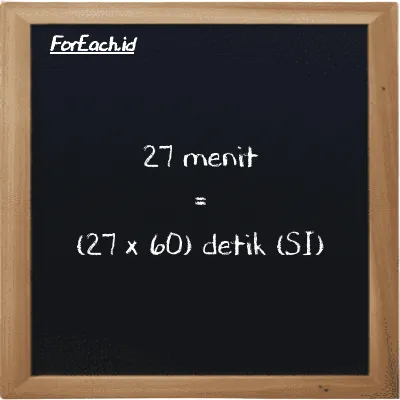 Cara konversi menit ke detik (min ke s): 27 menit (min) setara dengan 27 dikalikan dengan 60 detik (s)