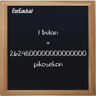 1 bulan setara dengan 2629800000000000000 pikosekon (1 mo setara dengan 2629800000000000000 ps)