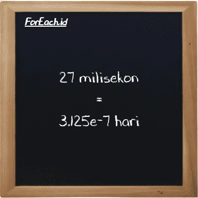 27 milisekon setara dengan 3.125e-7 hari (27 ms setara dengan 3.125e-7 d)