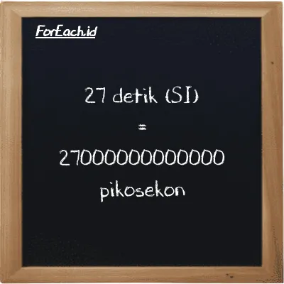 27 detik setara dengan 27000000000000 pikosekon (27 s setara dengan 27000000000000 ps)