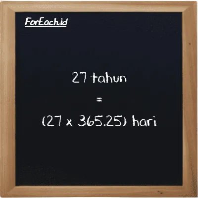Cara konversi tahun ke hari (y ke d): 27 tahun (y) setara dengan 27 dikalikan dengan 365.25 hari (d)