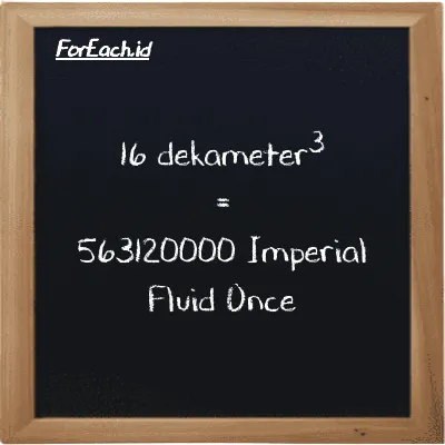 16 dekameter<sup>3</sup> setara dengan 563120000 Imperial Fluid Once (16 dam<sup>3</sup> setara dengan 563120000 imp fl oz)