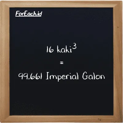 16 kaki<sup>3</sup> setara dengan 99.661 Imperial Galon (16 ft<sup>3</sup> setara dengan 99.661 imp gal)