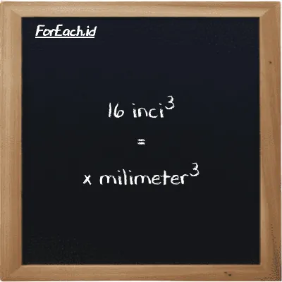 Contoh konversi inci<sup>3</sup> ke milimeter<sup>3</sup> (in<sup>3</sup> ke mm<sup>3</sup>)
