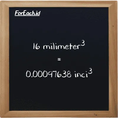 16 milimeter<sup>3</sup> setara dengan 0.00097638 inci<sup>3</sup> (16 mm<sup>3</sup> setara dengan 0.00097638 in<sup>3</sup>)