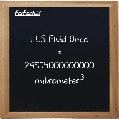 1 US Fluid Once setara dengan 29574000000000 mikrometer<sup>3</sup> (1 fl oz setara dengan 29574000000000 µm<sup>3</sup>)