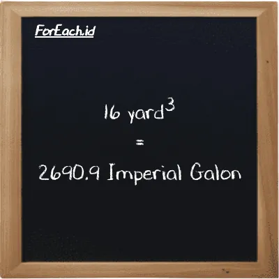 16 yard<sup>3</sup> setara dengan 2690.9 Imperial Galon (16 yd<sup>3</sup> setara dengan 2690.9 imp gal)