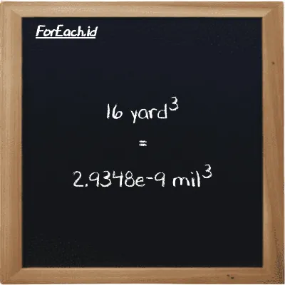 16 yard<sup>3</sup> setara dengan 2.9348e-9 mil<sup>3</sup> (16 yd<sup>3</sup> setara dengan 2.9348e-9 mi<sup>3</sup>)
