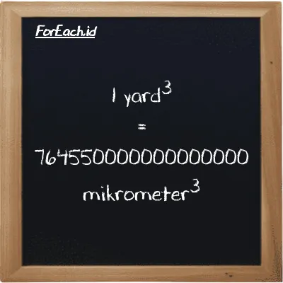 1 yard<sup>3</sup> setara dengan 764550000000000000 mikrometer<sup>3</sup> (1 yd<sup>3</sup> setara dengan 764550000000000000 µm<sup>3</sup>)